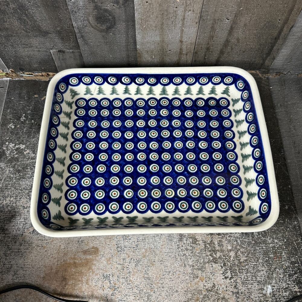 Boleslawiec Polish Pottery‎ Peacock Lg. Rectangular Platter Baking Dish 13x10x2